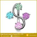 Surgical steel Aqua Pink Cubic Zirconia Reverse Belly Ring